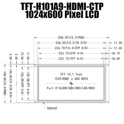 10.1ラズベリーPiとのインチHDMI IPS 1024x600 TFT LCDモジュールの表示容量性接触